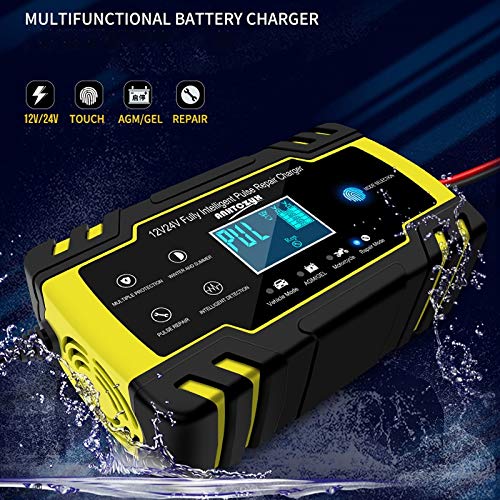 Caricabatterie Auto,Carica Batterie per Auto 12V-24V 8A completa della batteria-caricabatterie automatico Digital Display Car caricabatterie Potenza Puls riparazione caricabatterie asciutto bagnato