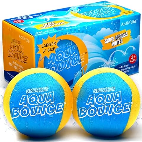 Activ Life Ultimate Larger 3” Size Skip Balls (Yellow/Cyan) Beach Pool Toys for Kids Ages 8-12 Year Old Boys Girls Summer Gifts for Teens Family Water Games Adult Men Women Best Birthday Present Cover