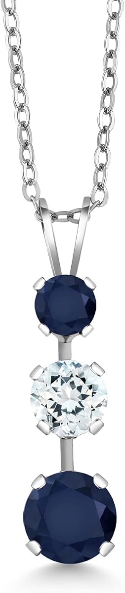 Gem Stone King Collar con colgante de 3 piedras con piedra natal de piedras preciosas y aguamarina azul cielo para mujer | Plata de Ley 925 | Redondo 6MM, 5MM y 4MM | Con cadena de 18 pulgadas | Joyería fina para su mamá esposa