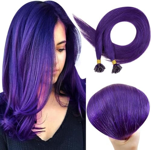 RUNATURE U Tip Hair Extensions Purple Human Hair Keratin Hair Extensions Purple U Tipped Extensions Real Human Hair Purple 18 Inch 25Gram