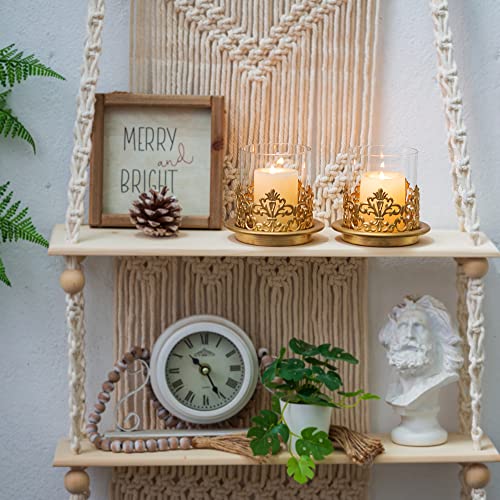 Romadedi Vintage Hurricane Candle Holder - Set Of 2 Candle Stands 4.3" For Pillar Tealight Candle Decorative Shabby Chic Decor Home Living Room Fireplace Mantel Table Decoration, Gold #TOP3