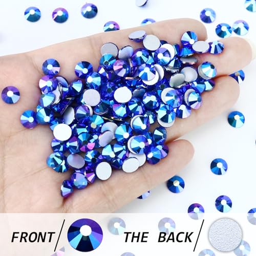 Image of 1440PCS SS4 Crystal Glass Flatback Rhinestones, Round Flat Back Crystal Gems for Nail Art and Craft Clothes, Glue Fix Diamond Stones Sapphire /Royal Blue AB (1.5-1.7mm)