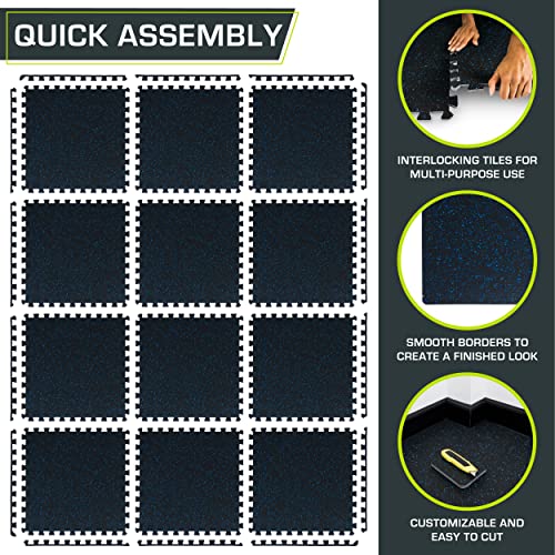 Image of ProsourceFit Rubber Top Exercise Puzzle Mat -inch, EVA Foam, Protective Interlocking Tiles for Home Gym Equipment and Workouts; Blue, 48 SQ FT, 12 Tiles
