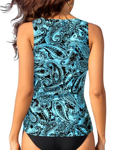 Image of Daci Tankini Tops for Women High Neck Swim Top Tummy Control Bathing Suit Top Modest Swim Tank Top No Bottom