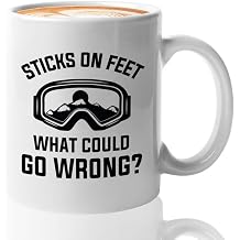 Bubble Hugs Skiing Coffee Mug 11oz White - Sticks on feet - Ski Bum Gifts Fun Gifts for Skiers Mountain Camping Water Skiier Gifts