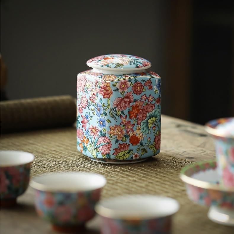 HLTYGWX Zestaw do herbaty puszka na herbatę chiński Retro ceramiczny szczelnie zamknię słoik do przechowywania gospodarstwa domowego luźna herbata pudełko na herbatę uszczelka kuchenny słoik do kawy