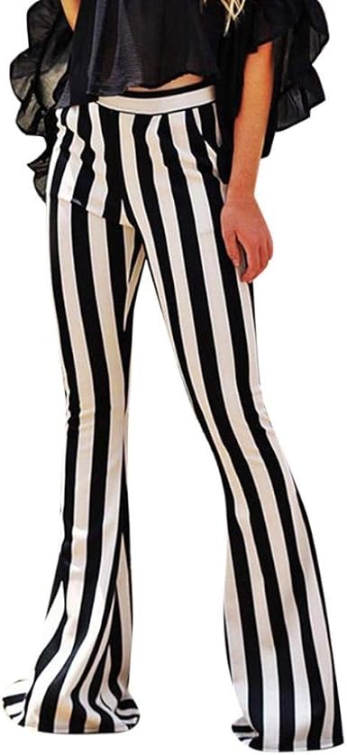 Pantalón Ancho Ancho para Mujer Pantalón Ajustado Fiesta A Estilo Rayas De  Cintura Alta Pantalones Casuales Cintura Elástica Pantalón Acampanado  (Color : Blanco, Size : M): Amazon.es: Ropa