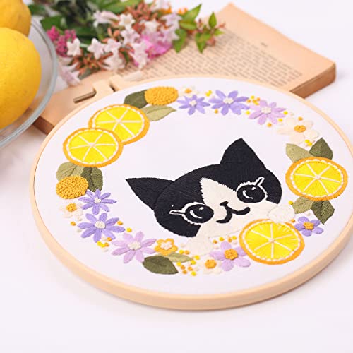 Harimau 4Pcs Beginner Embroidery Kit,Cute Cat Pattern,Cross Stitch Kits, Including Stamped Embroidery Cloth With 2 Embroidery Hoops, Multicolor Color Threads For Embroidery Kit #TOP4