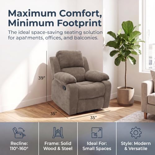 Image of Manual Single Lounge Recliner Chair with Adjustable Backrest, Khaki