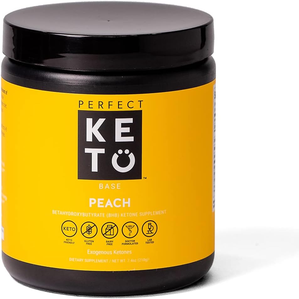 Perfect Keto Peach Exogenous Ketones: Base BHB Salts Supplement. Ketones for Ketogenic Diet Best to Burn Fat to Support Energy, Focus and Ketosis Beta-Hydroxybutyrate BHB Salt