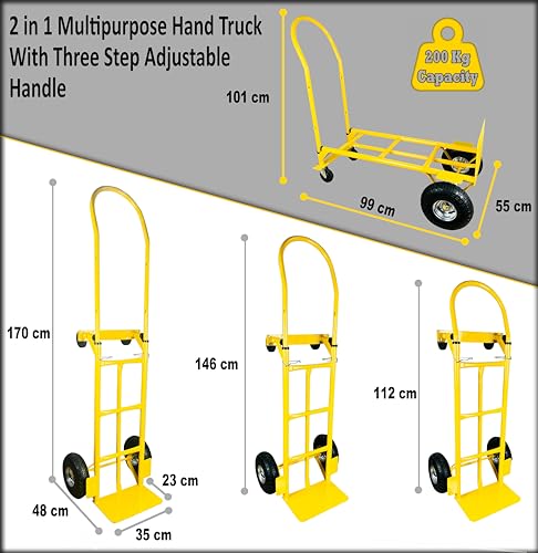 Image of Welbuilt Steel 2 in 1 Multi Truck, Hand Truck(150 kg Capacity), Platform Trolley(200 kg Capacity), Multi-Functional Sack Truck with Inbuilt Hand Grip and Pneumatic Wheels