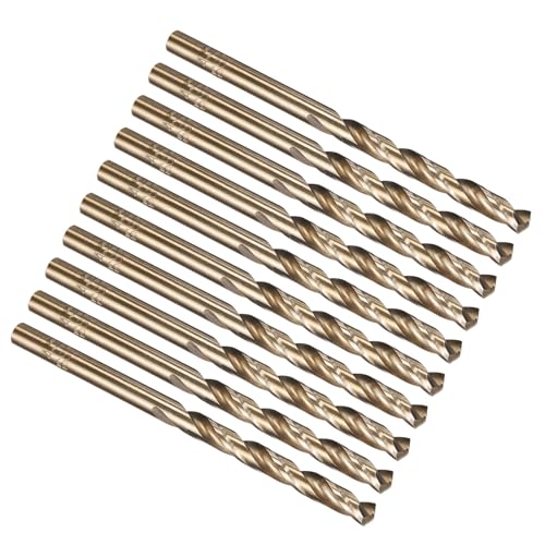 PATIKIL 4.2mm Drill Bit, M35 Cobalt 5% High-Speed Steel Jobber Straight Shank 135° Gold Finish for Stainless Steel Hard Metal - 10 Pack