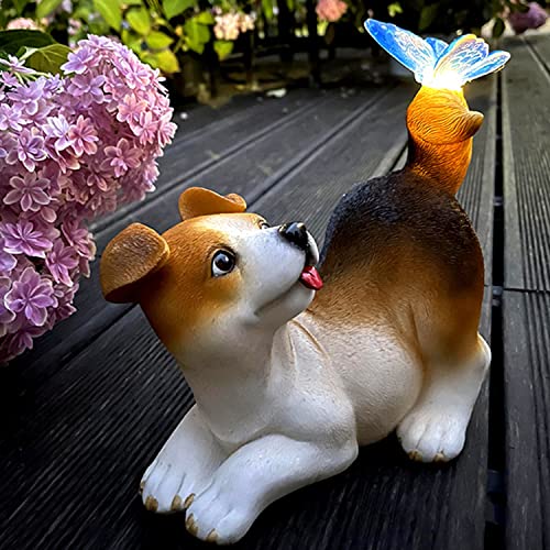 Onenine Garden Outdoor Decor-Dog In With Solar Butterfly Light Garden Statues Outsides Decorations For Dog Lovers Gardeners Family With Pets,Ornament Gift For Patio Yard Lawn Porch. #TOP7