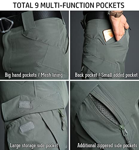 Refire Gear Mens Summer Lightweight Quick Drying Sportswear Outdoor Pants Stretch Multi-Pockets Rip-Stop Edc Army Combat Work Tactical Pants, Army Green, 34W X 30L #TOP5