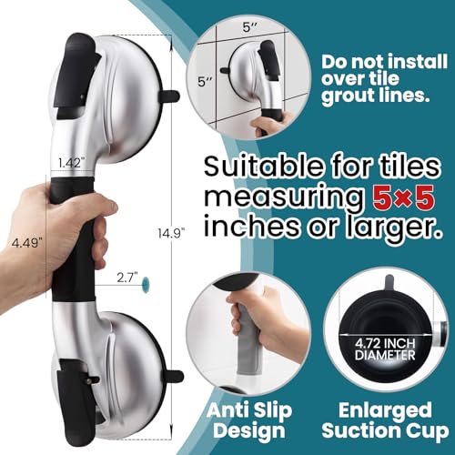 Image of TAILI Shower Grab Bars,Suction Shower Handles,Upgraded,Maximum 330lbs,Black | Safety for Bathtubs,Toilet,Elderly&Seniors,Bathroom Grip Bar Heavy Duty Handrails,No Drilling Removable Waterproof,14.9 inch
