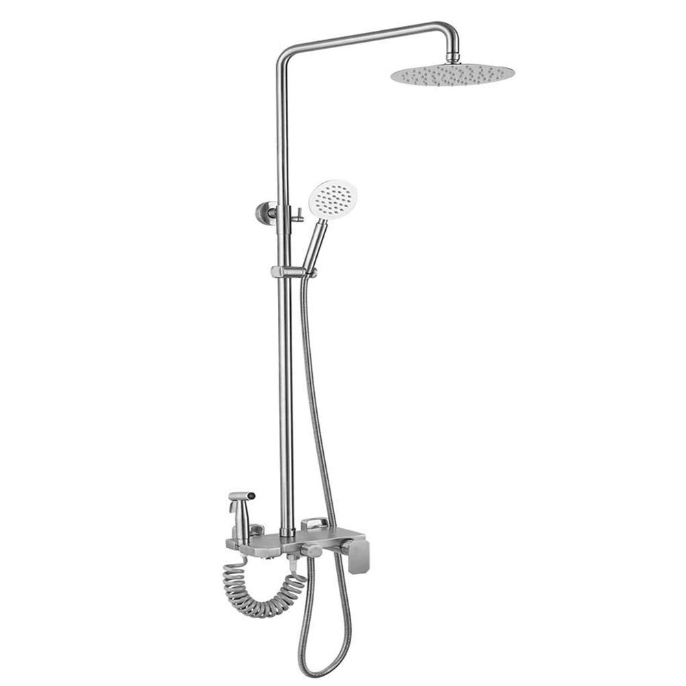 WOTZOV Multifunction Mixer Shower System Set With Overhead Rainfall And Handheld, Wall Mounted Column With Bidet Faucet,Black，Brushed
