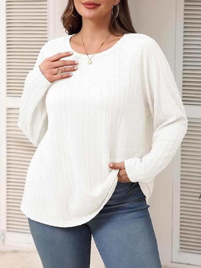 Long Sleeve Shirt for Womens Plus Size Tunic Top Casual Textured Crewneck Fall Loose Tops4