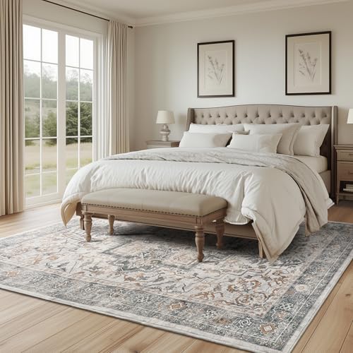 Jainmy Farmhouse Distressed 8x10 Rugs for Living Room Bedroom, Washable