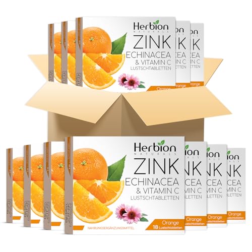 Herbion Naturals Zinc, Echinacea y Vitamina C Pastillas con sabor a naranja natural - Complemento alimenticio, Paquete de 48 cajas (18 pastillas por caja)