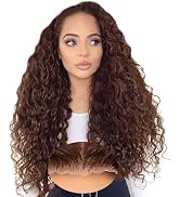 AHUFALU Brown Glueless Wigs Human Hair Pre Plucked Pre Cut 7x5 Wear And Go Brown Deep Wave Lace F...