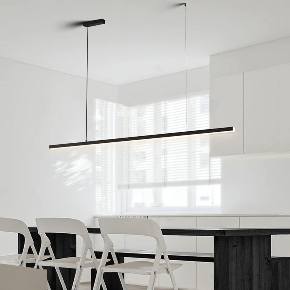 Sospensione Lineare Dimmerabile 40w/52w/64w LED Apparecchio A Sospensione Altezza Regolabile per Cucina Isola Sala da Pranzo Soggiorno Ufficio, Black, 90cm