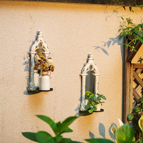 Wandkerzenhalter Vintage Kerzenhalter Wand Weiß: Walasis 2er Set Spiegel Holz Wanddeko für Badezimmer Wohnzimmer (Vintage Weiß)