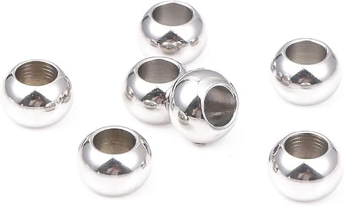 Miniatura 3 de Cuentas espaciadoras de acero inoxidable de 0.47 x 0.315 pulgadas (0.472 x 0.315 in), cuentas redondas sueltas para hacer joyas de bricolaje, 10