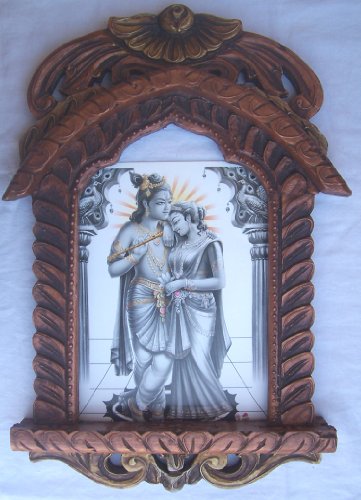 Lord Radha Kryszna w pałacu plakat malarstwo w tradycyjnym rzemiośle drewno Jharokha rzemiosło artystyczne rękodzieło