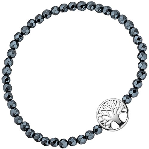 Jobo Damen Armband Lebensbaum 925 Sterling Silber mit Hämatit schwarz flexibel