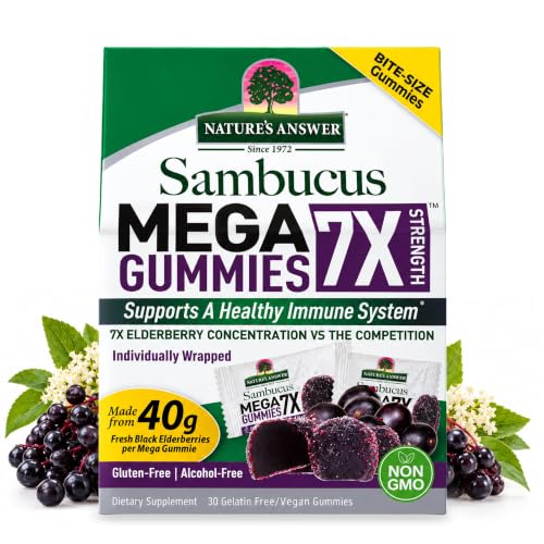 Nature's Answer Sambucus Mega Gummies | 7x More Elderberry Concentration | Alcohol-Free, Gluten-Free, Gelatin-Free, Vega