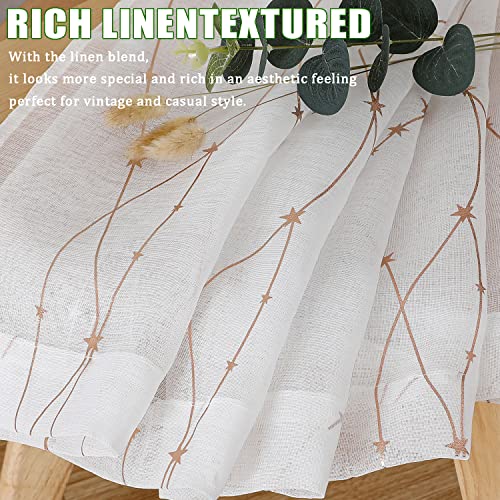 Smile Weaver White Sheer Curtains 95 Inch Long 2 Panels Set For Living Room,Semi Sheer Linen Voile Curtains,Star Gold Foil Printed Light Filtering Rod Pocket Window Drapes For Kids Bedroom/Kitchen #TOP5