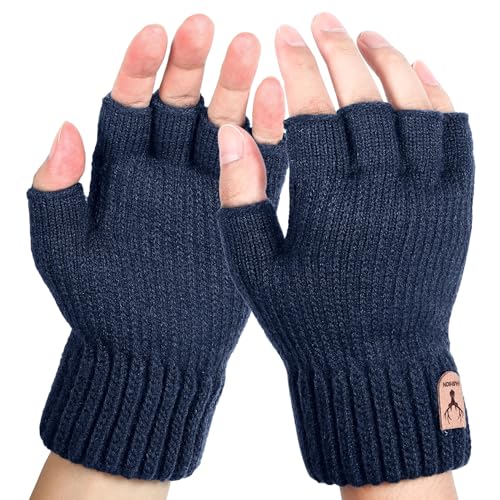FCHUI Guantes sin dedos para hombre, guantes térmicos de invierno para correr, ciclismo, trabajo, color azul, azul marino, UK