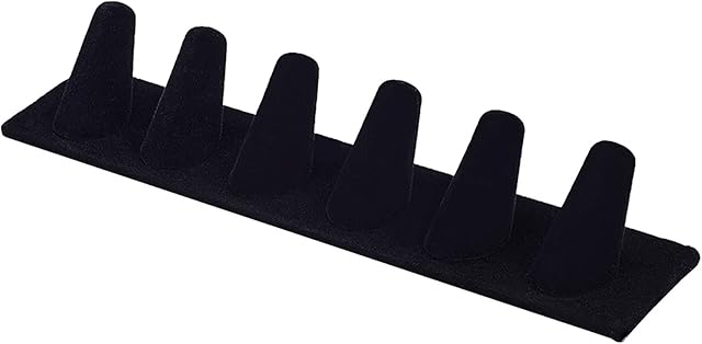 PandaHall Elite 6 Fingers Ring Display Stands, Black Rectangle Velvet Ring Showcase Display Jewellery Organizer Stand Ring Storage Jewellery Holder