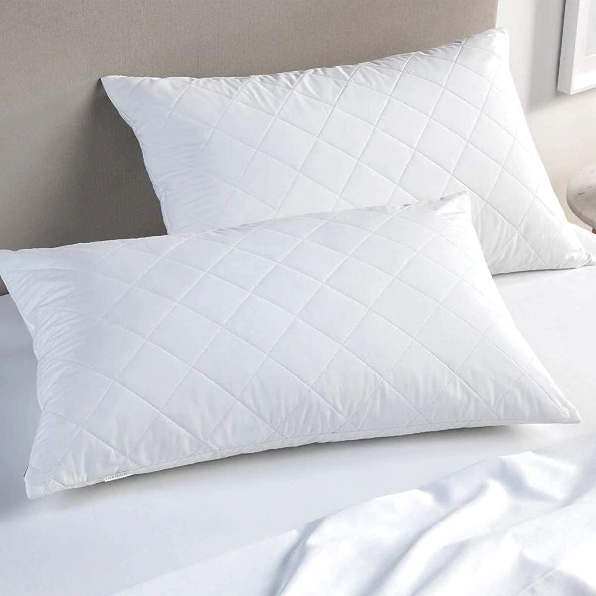Waterproof Quilted Pillow Protector Pack of 2 (50 x 75 CM) Soft Comfortable Polycotton Pillowcase Protectors, Anti-Allergy and Breathable Pillow Cover Flap Closure (White)
