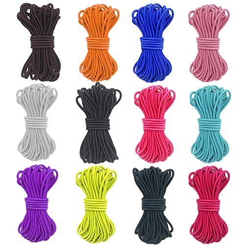 Ewparts 2.5mm Elastic Cord 12 PCS Elastic Band for Sewing, Elastic String DIY Craft Cord Elastic Rope Thickness Rubber Rope for Bracelet, Elastic Hair Band, 65Yard (12 Colors)