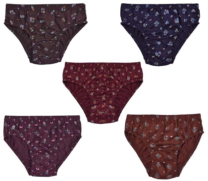 ESSA Fairlady Women's Briefs | Full Coverage, 100% Super Soft Cotton, Hosiery, Mid Waist | Inner Elastic Waistband | Floral Print (Pack of 5) (Multicolor)-picture-55