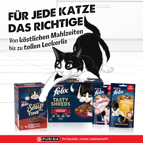 Felix Tasty Shreds Katzenfutter nass in Sauce, Gemischte Vielfalt, 4er Pack (4 x 20 Beutel à 80g)