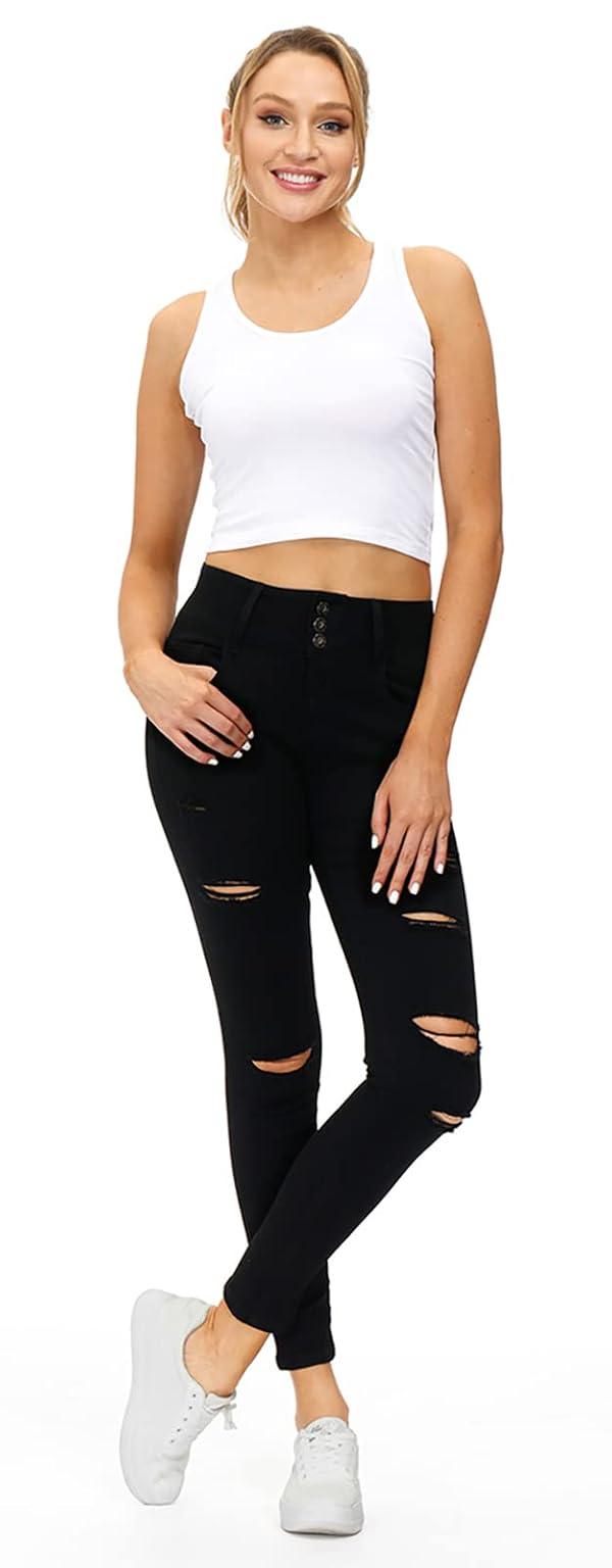 Qazel Vorrlon Women's High Waisted Jeans for Women Ripped Skinny Stretch Distressed Jeans High Rise Butt Lifting Demin Pants Black, Size 10 by Qazel Vorrlon - Used condition - Image 2