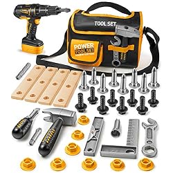 Geyiie Kids Tool Set, Construction Tools Toy with Durable Tool Bag, Kids Electronic Toy Drill Construction Accessories…