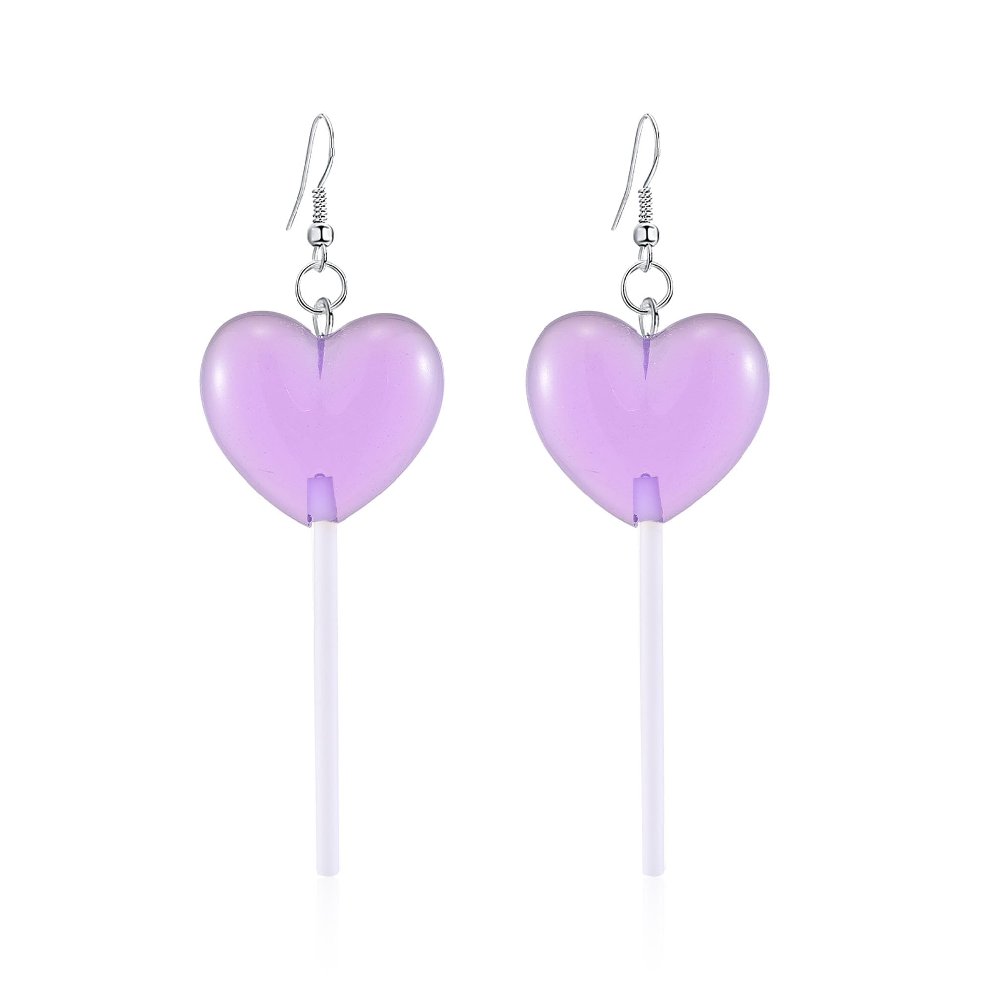 Chanaiqw Clear Heart Shape Lollipop Earrings Cute Candy Dangle for Women Resin Heart 80s 90s Earrings Valentines Day