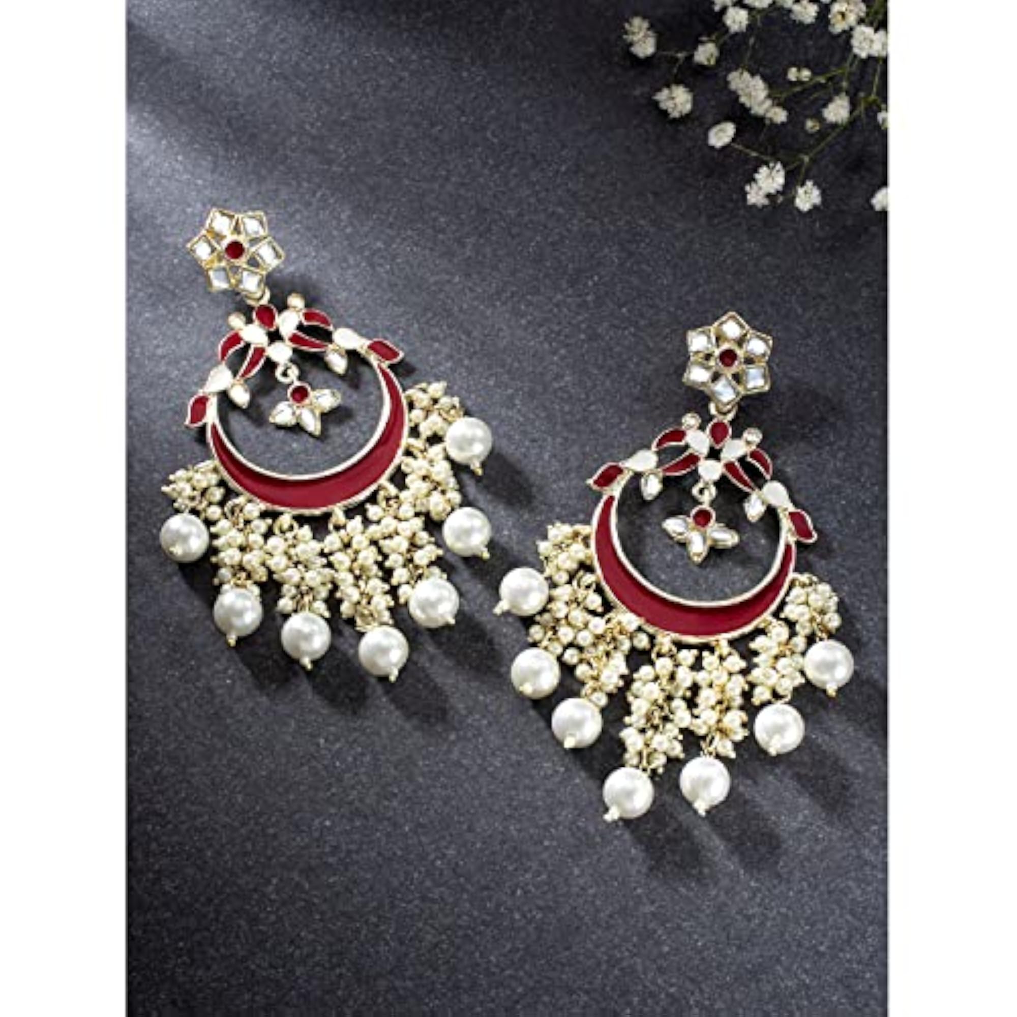 Women's Traditional Gold-Plated Brass and Pearl Dangle Earrings