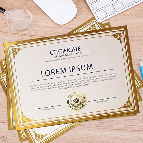 Sunee 100 Sheets Certificate Papers - Blank Gold Foil Border, Letter Size 8.5X11 For Diploma, Certificates, Participation Awards, Document Cardstock Paper And Inkjet Printer Friendly #TOP5
