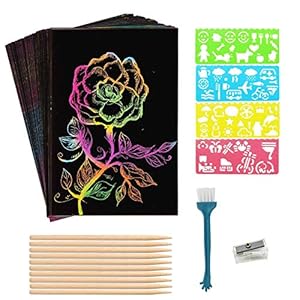 SIMEIXI Scratch Art Paper Set, 100 stuks kraspappers, 10 houten potloden, 4 sjabloonlinialen, 1 stofdichte borstel, 1…