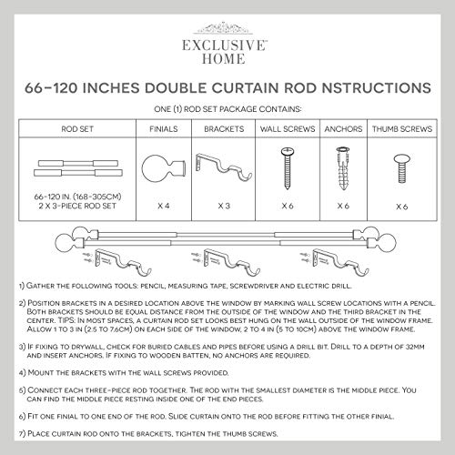 Exclusive Home Curtains Fetter Wrap Around Double Curtain Rod, Gunmetal, 83.5"-120"