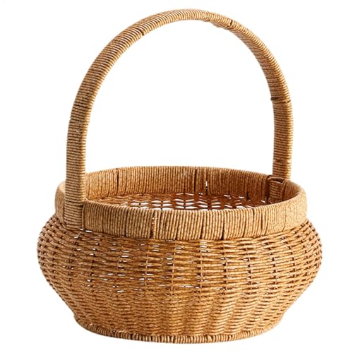 Gvblkq Cesta de frutas tejida, cuencos redondos de almacenamiento para servir, cesta de pan de ratán de imitación, mimbre decorativo con asas para encimera de cocina, almacenamiento multiusos, diseño