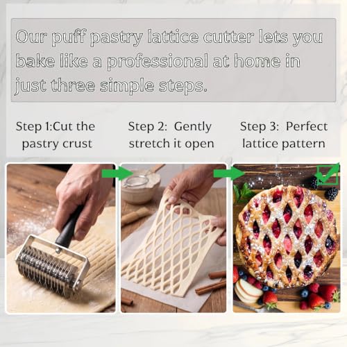 AMPSEVEN Pastry Lattice Roller Cutter - Professional Stainless Steel Dough Lattice for Pie Pizza Bread, beef wellington, Pastry Crust Roller Cutter by VINMEN - Image 4
