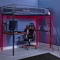 X-Rocker Icarus XL Gaming Bunk Bed with Desk, Single Loft Bed with Ladder and Open Shelves, Metal Frame High Sleeper Gaming Bed for Kids, Teens and Juniors Bunkbed, for Boys & Girls - BLACK