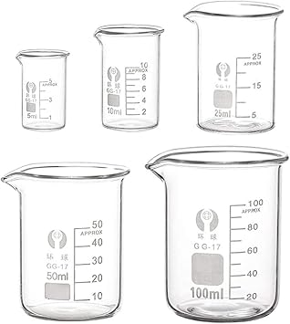 EsportsMJJ 5Pcs Graduated Borosilicate Glass Beaker 5ml 10ml 25ml 50ml 100ml Set Measuring Laboratory Glassware