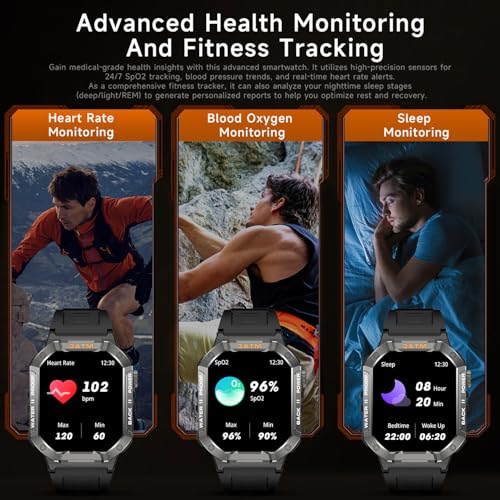 ZiCOWAY Military Smart Watches for Men, Fitness Watch,IP68 Waterproof 30days Standby,2.02" Screen Tactical Watch with App for Heart Rate/Sleep Monitor/Blood Oxygen,Smart Watch for Android & iPhone — view 5