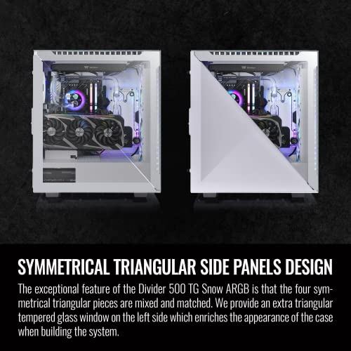 Image of Thermaltake Divider 500 TG White Edition ARGB ATX Mid-Tower Tempered Glass Computer Case with 3 120mm 5V ARGB Front Fans + 1 120mm Standard Rear Fan + 2 Symmetrical Triangular Panels CA-1T4-00M6WN-01